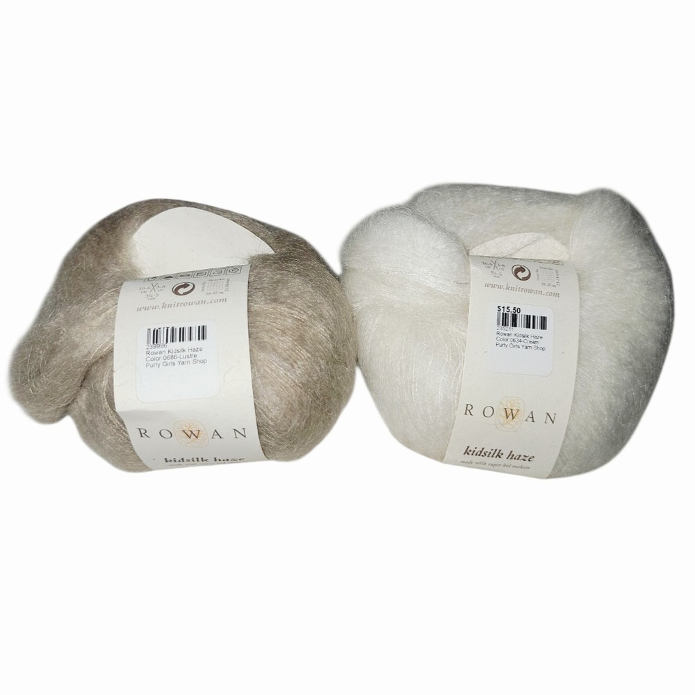 Rowan Kidsilk Haze Yarn Lot 2 Cream 634 Lustre 686 Mohair Silk 25g Lace Weight